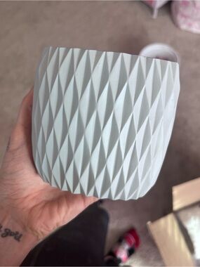 Textured Geometric Ceramic Bathroom Cup - Light Gray